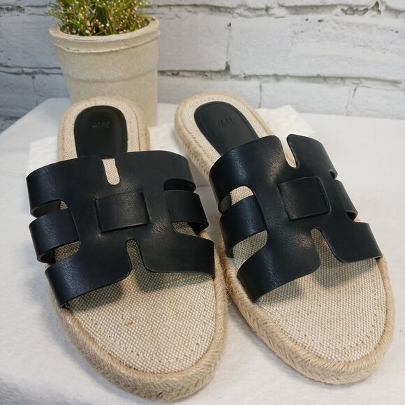 H & M WOMENS ESPADRILLE SANDALS BLACK SIZE 37 (US SIZE 6.5) - Picture 4 of 9